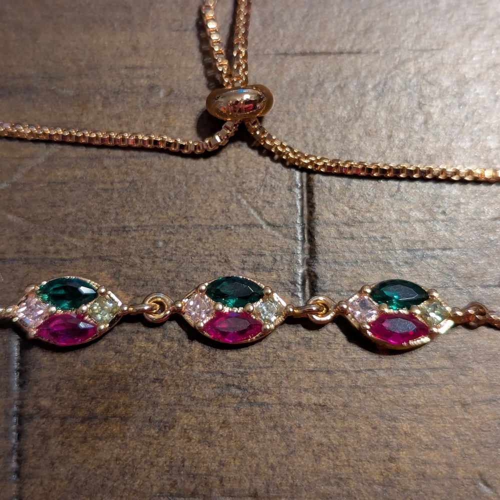 Pretty Bird Rose Gold Bracelet with Pink & Green Gems